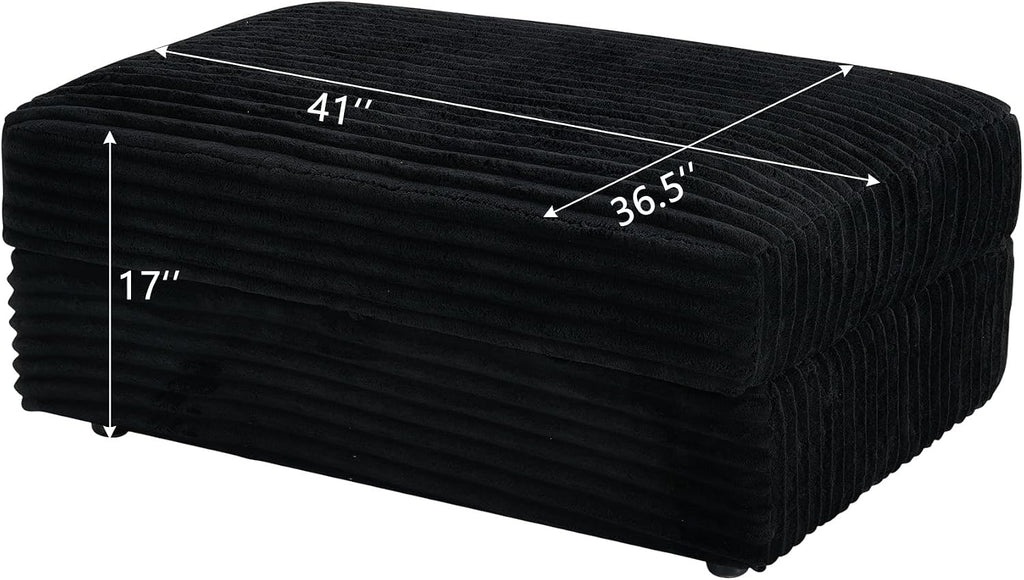 Modern Corduroy Sofa Storage Ottoman, Upholstered Memory Foam Footrest (Black Footrest)