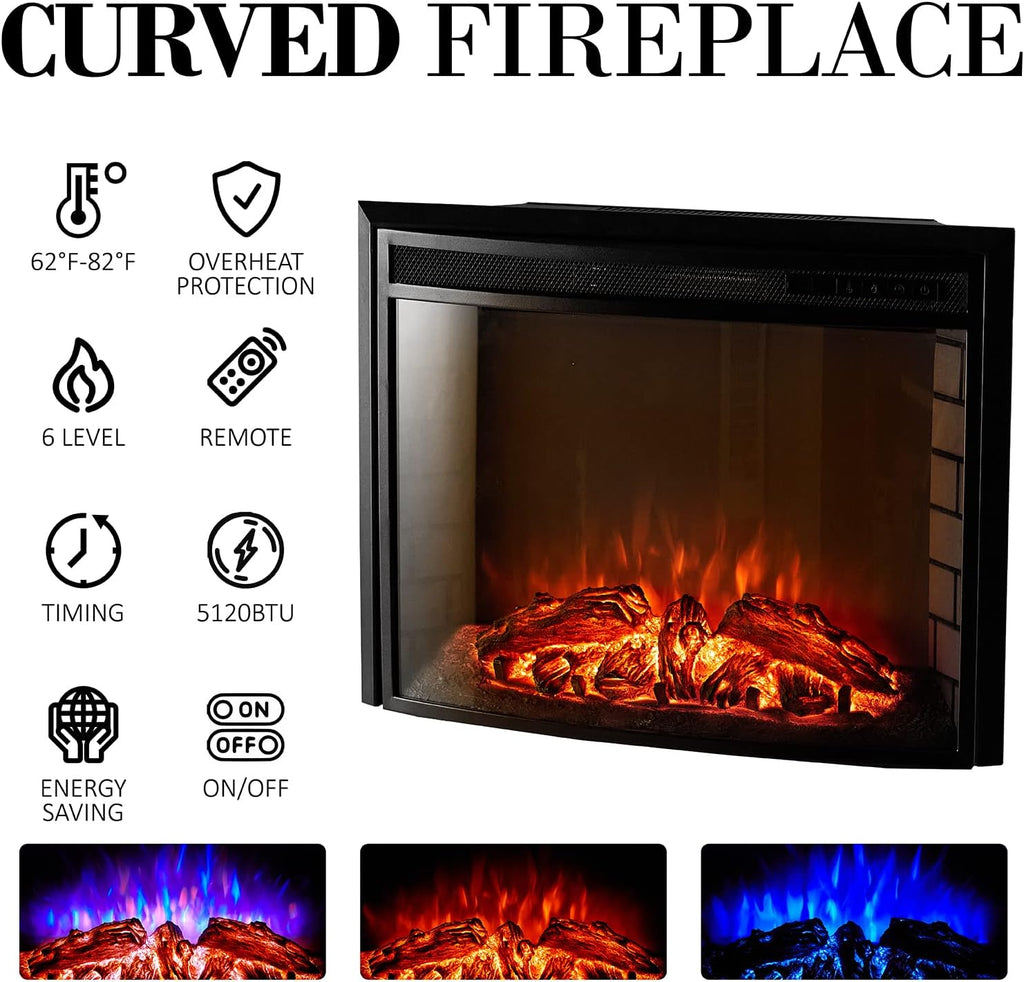LUXOAK 59" Curved Fireplace TV Stand with Storage Cabinet for TVs Up to 65" | Built 26" Electric Fireplace, Farmhouse Entertainment Center with Open Shelves, Media TV Console for Living Room, White