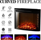 LUXOAK 59" Curved Fireplace TV Stand with Storage Cabinet for TVs Up to 65" | Built 26" Electric Fireplace, Farmhouse Entertainment Center with Open Shelves, Media TV Console for Living Room, White