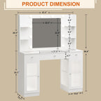 Makeup Vanity Glass Top, White Vanity Desk Tocador de Maquillaje para Mujer | 3-Color Hollywood Bulbs, 3 Drawers & 2 Lighted Cabinets with Adjustable Shelves, Built-In Power Outlet, Crystal Handles