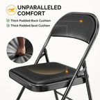 Bonnlo Folding Chair with Comfortable Padded Cushion and Back, Portable Folding Chairs for Outside, Office Events, Weddings, Pu Leather, 10 Black