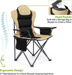 Camping Chairs for Adults, Heavy Duty Camping Chairs 2 Pack, Folding Chairs for Outside, Support 380 LBS, Portable Travel Outdoor Camp Chair with Cup Holder & Cooler Bag, Sports Chairs, Khaki