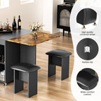 furlinkhm Folding Dining Table Set for 4, Dinner Table with 4 Leather Chairs and Shelves, Space Saving Foldable Dining Table with 6 Wheels, Kitchen Table for Small Spaces, Walnut