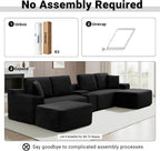ivoros 150 Inch Modular Sectional Sofa Couch, Oversized Modern Cloud Couch for Living Room, U Shape Couches with 2 Ottomans, USB Ports and Cup Holders, Black Corduroy Sofas, Sofa in a Box