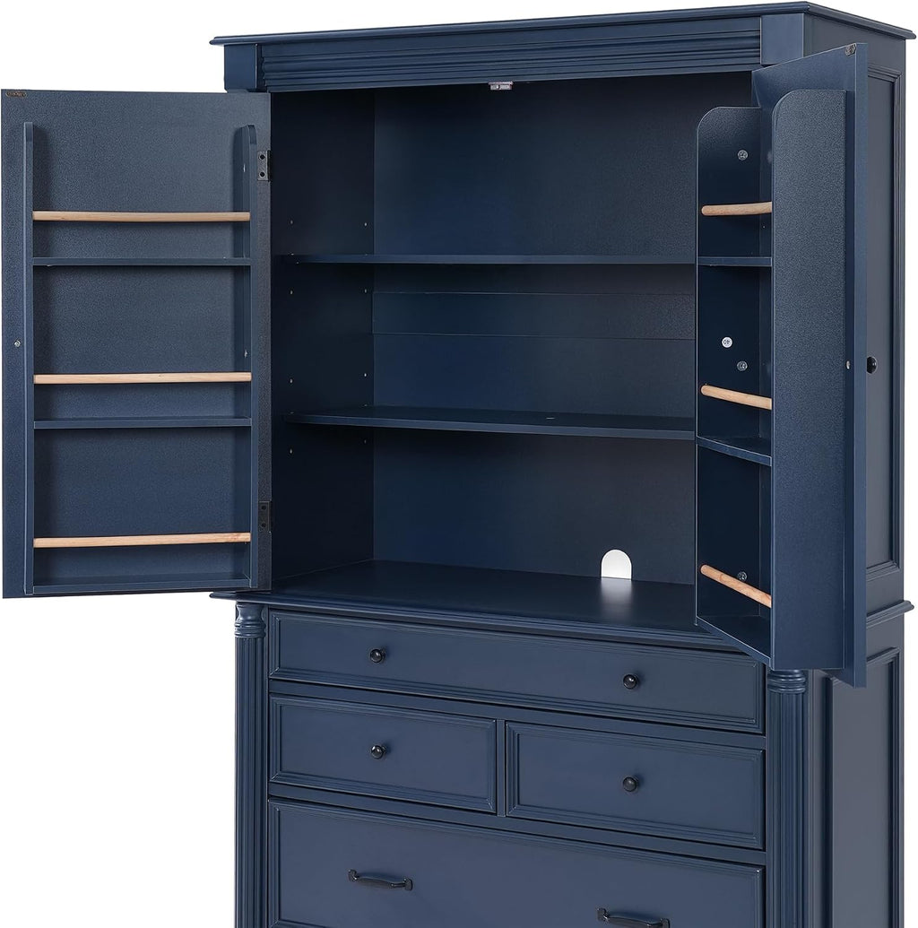 JIVOIT 77.3-inch Tall Large Kitchen Pantry with 6 Door Shelves, 2 Adjustable Shelves and 6 Drawers, 2 Doors, Modern Storage Cabinet Cupboard for Kitchen, Dining & Bathroom (Blue,53)