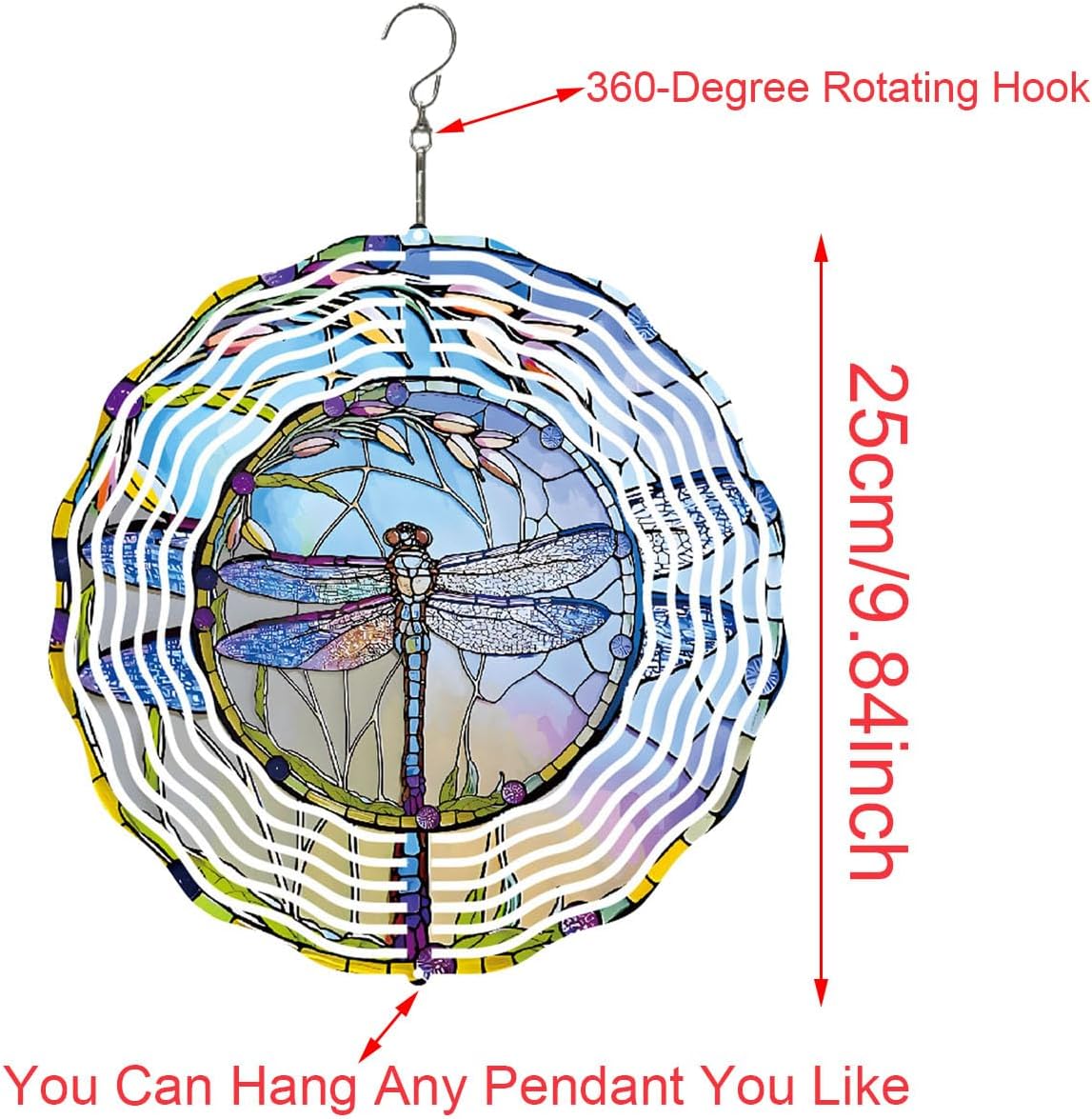 Dragonfly Metal Wind Spinners Outdoor, 3D Hanging Garden Decor for Women Mom Grandma, 25cm/ 9.84in 3D Wind Spinners for Garden Decor for Patio,Yard,Outdoor