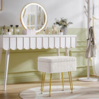 Somdot Vanity Stool Chair with Storage, Cute Furry Padded Seat, Makeup Stool, Footrest Footstool Ottoman, Metal Legs, Adjustable Feet for Living Room, Bedroom, Makeup Room, White
