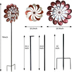 GUAGUA Classical Metal Wind Spinner Outdoor, 360 Degrees Swivel Wind Spinners for Yard and Garden, 74 Inch Kinetic Wind Sculptures Willow Leaves Patio Decor (Bronze & Red)