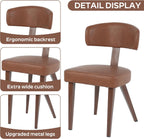 Mid-Century Dining Chair Set of 4, Upholstered Kitchen Chair with T-Shaped Back, Faux Leather with Wood Grain Metal Legs, Comfortable Padded Seat forKitchen, Living Room, Brown(Only Chairs)