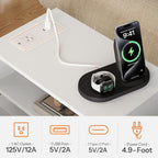 HOOBRO Narrow End Table, Floating Nightstand with LED Light Strip, with Drawer, Slim Bedside Table with Charging Station for Living Room, Bedroom, White WT204UDBZ01