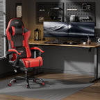 HLDIRECT High Back Gaming Chair, USB Massage Lumbar Support, Black&Red | PU Leather & Pocket Spring Seat Cushion, Footrest, 90°-135° recline, 330 lb capacity, for adult gaming, work & relaxing