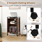 Giantex Record Player Stand with Charging Station, Mobile Turntable Stand with Record Storage & 4 Rolling Wheels, 3-Tier Vinyl Record Storage w/ Open Shelves & Dividers for Living Room, Rustic Brown