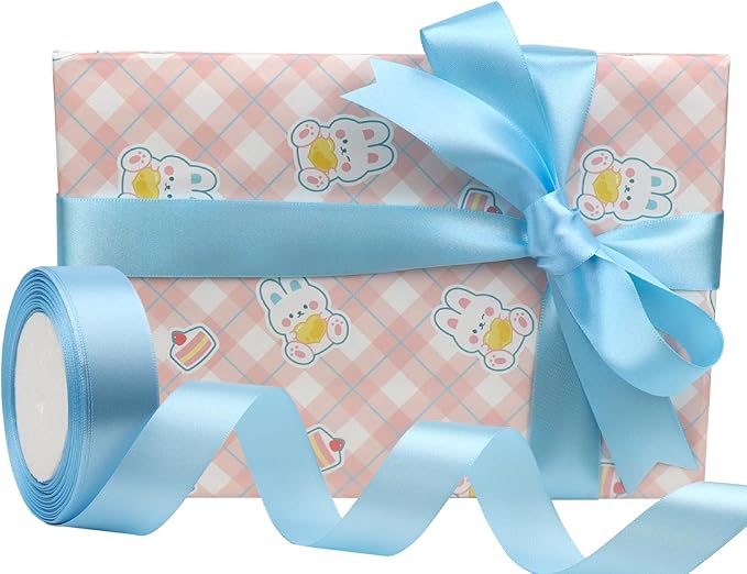 Sky blue Solid Satin Ribbon 1 Inch 25 Yards Solid Polyester Fabric Ribbon for Gift Wrapping Wedding Christmas Baby Shower Birthday Party Decoration Handmade Immortal Flower Craft