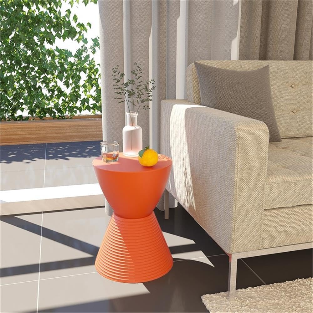 BOWERY HILL Contemporary Plastic Ribbed Round End Table, Hourglass Design with Hidden Storage, Durable UV-Protected Orange Finish, 16.75" H x 11.75" W, Indoor/Outdoor Use