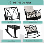 Outsunny Outdoor Wicker Rocking Chair with Padded Cushions, Aluminum Furniture Rattan Porch Rocker Chair w/Armrest for Garden, Patio, and Backyard, Khaki