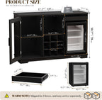 BROTTAR Large Coffee Bar Cabinet with Fridge (Fridge Included) | Liquor Wine Bar Cabinet with LED Lights, Glass Holder, Wine Rack, Human Body Sensor, Buffet Sideboard for Home, Black