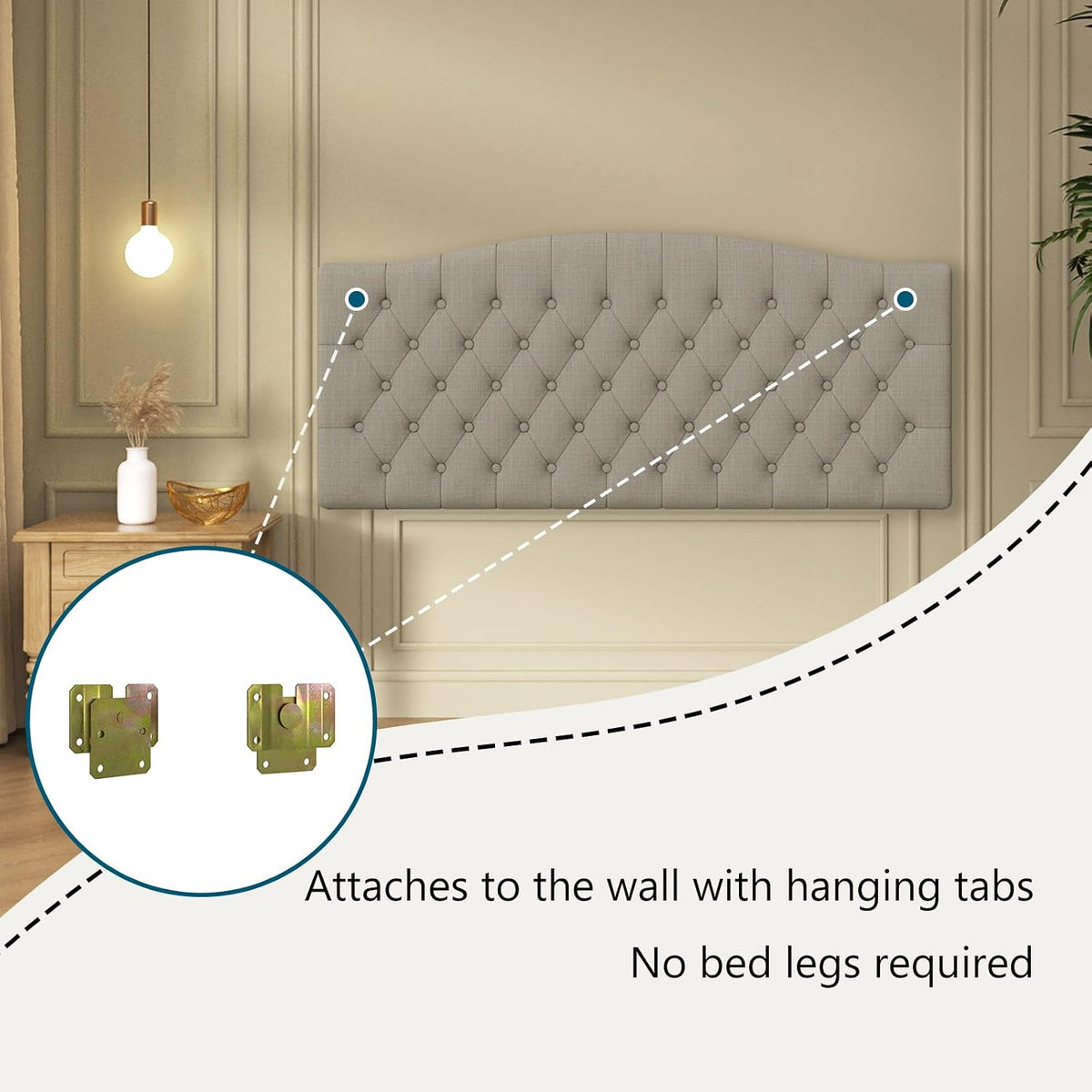 Furpopup Linen Upholstered Headboard Queen/Full Size Latest Model Wall Mount, Bed Frame Mount, Featuring High-Density Sponge Padding, Luxury Texture Easy Assembly Comfort and Style-Linen