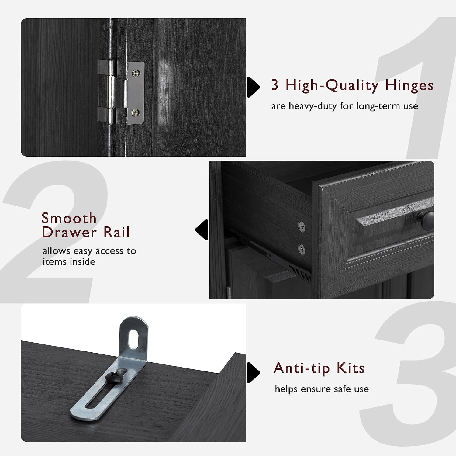 71" Tall Kitchen Pantry Cabinet with 3 Pull Out Cabinet Organizers, Farmhouse Embossed Texture Storage Cabine with 6 Door Shelves, 2 Drawers, Freestanding Cupboard for Kitchen, Dining Room (Black)