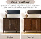 HULALA HOME Mid-Century Modern Sideboard Cabinet, 4-Door Storage Buffet, 58" W x 15.75" D x 32.2" H, Adjustable Shelves, Solid Rubberwood Legs(Walnut)