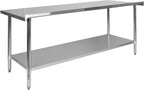 EMMA + OLIVER Stainless Steel 18 Gauge Kitchen Prep and Work Table with Backsplash and Shelf, NSF - 72" W x 30" D