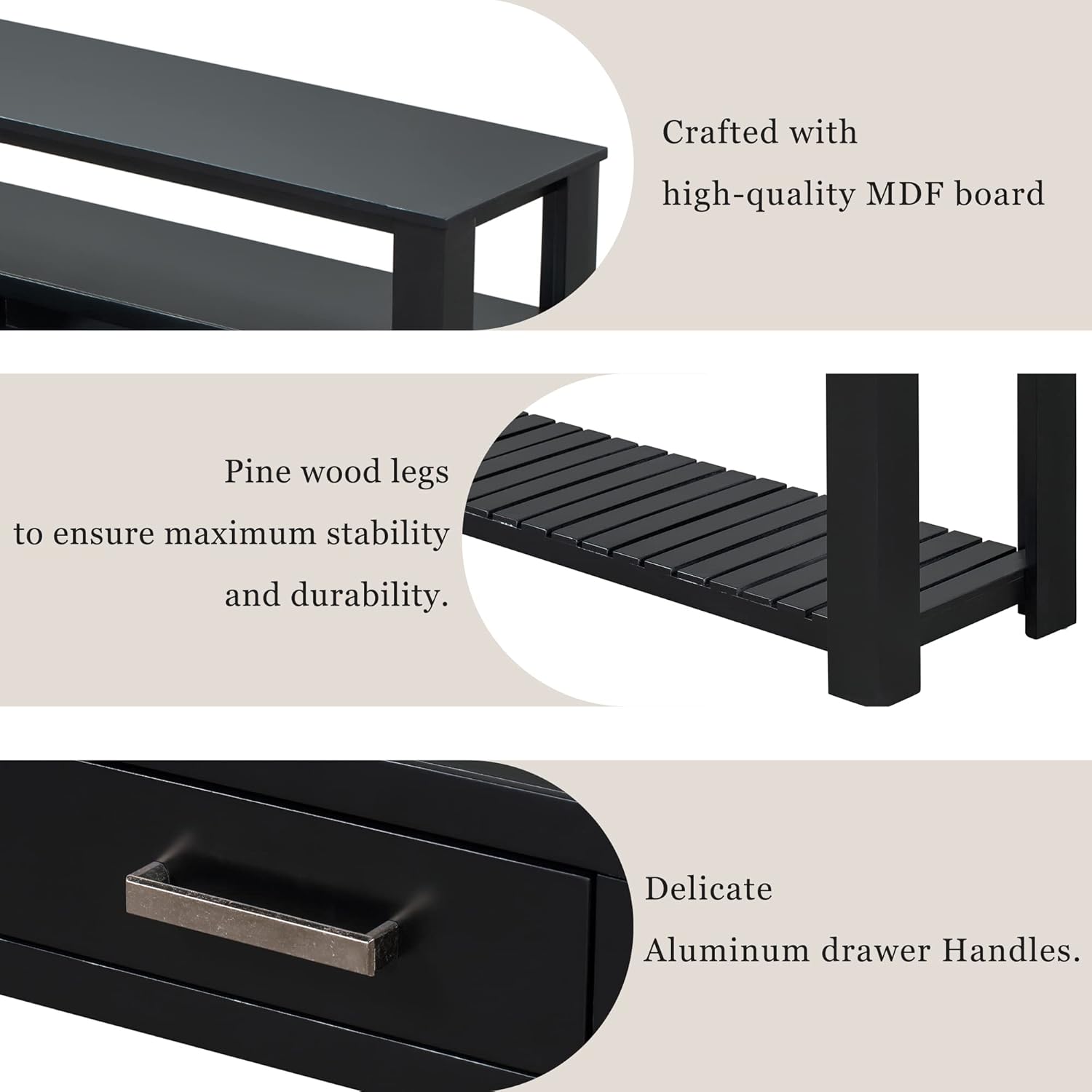 LKTART Console Table for Entryway with 4 Drawers,61.5'' Long Sofa Table with 3-Tier Open Shelves,Entry Table for Hallway,Foyer,Living Room,Black