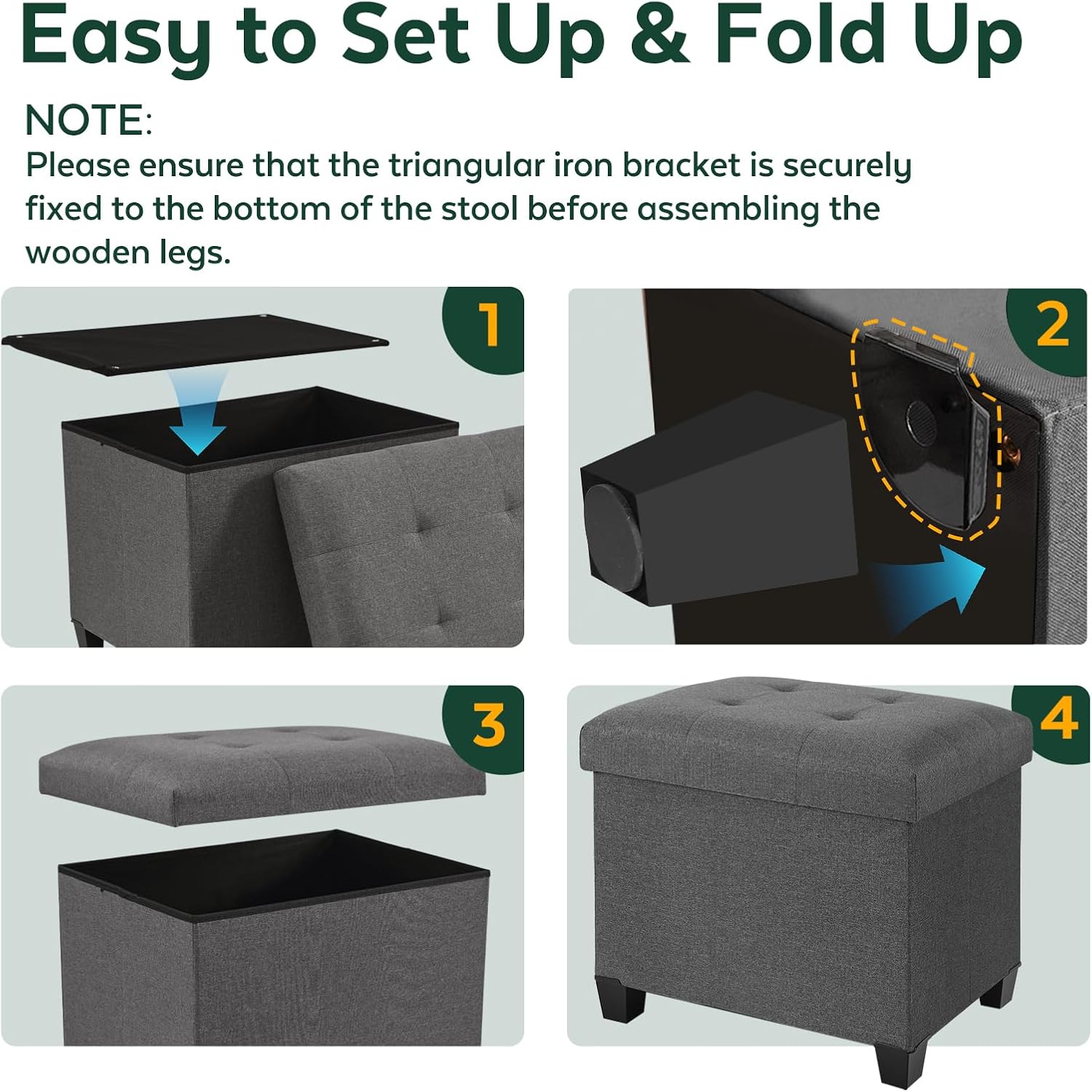 Ottoman with Storage, Rectangular Storage Ottoman, Faux Leather Ottomans with Legs for Living Room Bedroom Dorm, 23.6" D x 17.7" W x 19.9" H, Jet Black