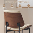 BV Mid Century Dining Chairs Set of 4, PU Leather Bentwood, Beige | Upholstered PU leather seat with walnut bentwood back, armless, retro mid-century style for kitchen, dining & living room