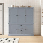 73'' Traditional Freestanding Wooden Kitchen Pantry, Large Kitchen Storage Unit Cupboard with Drawers Cupboard with Door Shelves and Adjustable Shelves (Gray-T)