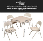 Sudden Comfort 5 Piece 34 x 34 Inch Square Folding Dining Card Table, Tan | with 4 Padded Folding Chairs Furniture Set for Gatherings and Games