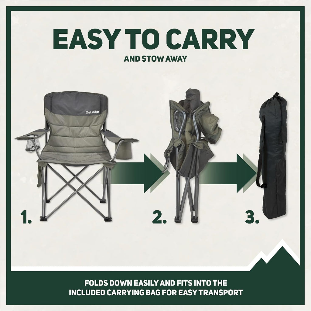 OUTSIDER Oversized Camping Folding Chair, Heavy Duty 500 LBS Portable Foldable Outdoor Chair Camp Chair with Cup Holder and Cooler Bag, Bottle Opener for Camping, Travel, Backpacking,Lawn, Patio