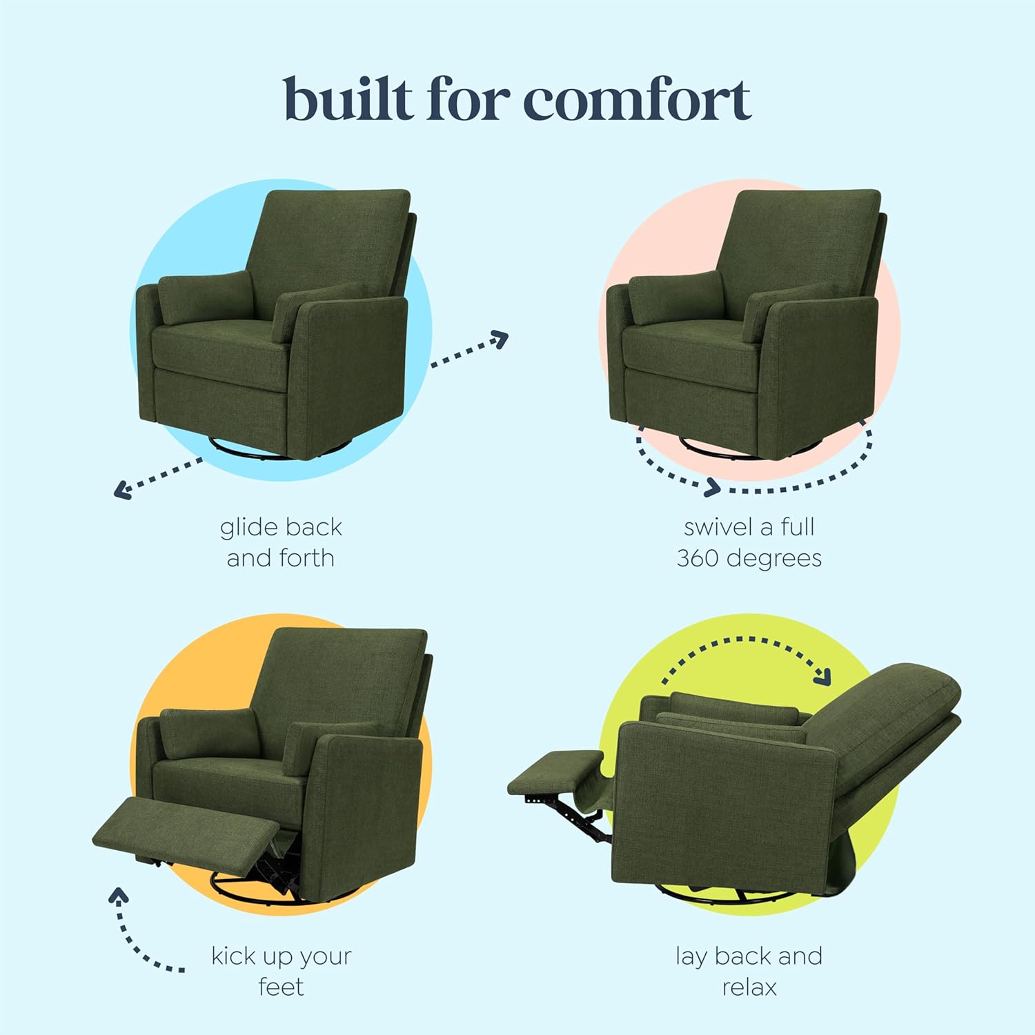 Carter's by Davinci Ethan Swivel Recliner in Performance Forest Green Linen, GREENGUARD Gold & CertiPUR-US® Certified
