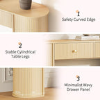 59" Fluted Console Table with 2 Drawers - Wood Entryway Table with Storage, Long Modern Sofa Tables Behind Couch with Curved Leg for Living Room, Entry, Hallway, Entrance, Foyer, Oak Natural