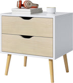 End Table Set of 2 with Storage Drawers, Modern Nightstands Small Sofa Side Tables, Accent Wooden Bedside Table for Living Room, White/Oak