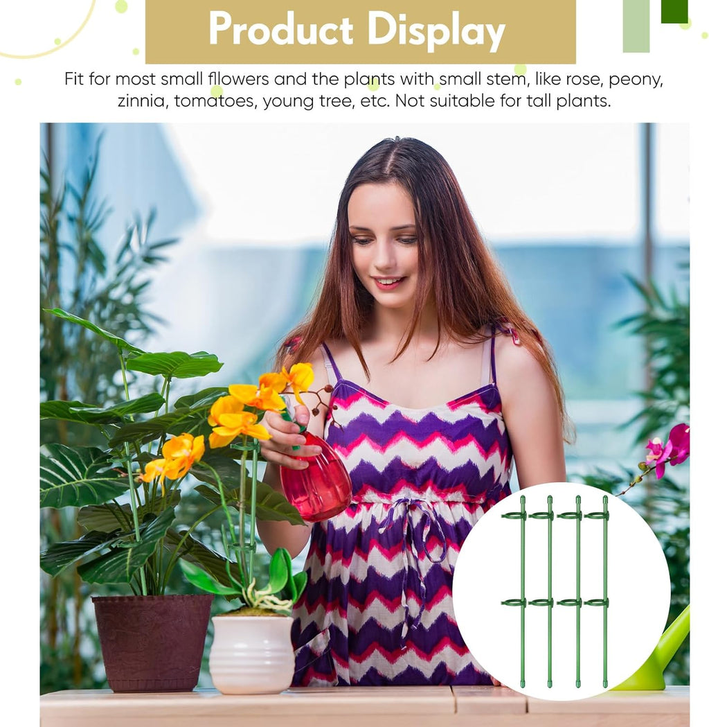 meekoo 120 Pcs Adjustable Garden Plant Support Stakes Single Stem Plant Cage Support Rings with Clips and Connect Pipe for Orchid Rose Tomato, 12 Inch (Green)