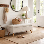 HomePop Modern Tufted Storage Bench - Textured Cream Fabric