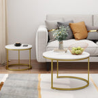 Nesting Coffee Table Set of 2, Round Tables with Marble Pattern MDF Top | Space-saving nested design, 120 LBS load capacity, luxury marble-look finish, gold metallic base, quick 10-min assembly