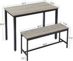 Dining Table Set for 4, Small Kitchen Table with 2 Benches, Industrial Counter Height Pub Table, 3-Pieces Bar Table and Chairs Set for Home Kitchen Breakfast Table, Grey, 43.3″L x23.6″W x 29.9″H