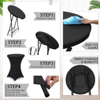 Wenqik 4 Sets 32"x43" High Top Folding Cocktail Tables & Cover,Black | Bar Height Portable Stands with Spandex Covers, Removable Legs for Easy Storage, Ideal for Parties Weddings Events