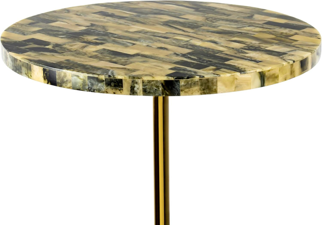 JONATHAN Y Hedda Gold Iron 23.5" Round Pedestal Drink Table with Yellow and Black Mosaic Top, Art Deco Candlestick Accent Side Table for Small Spaces, Living Room, Bedroom END1001A