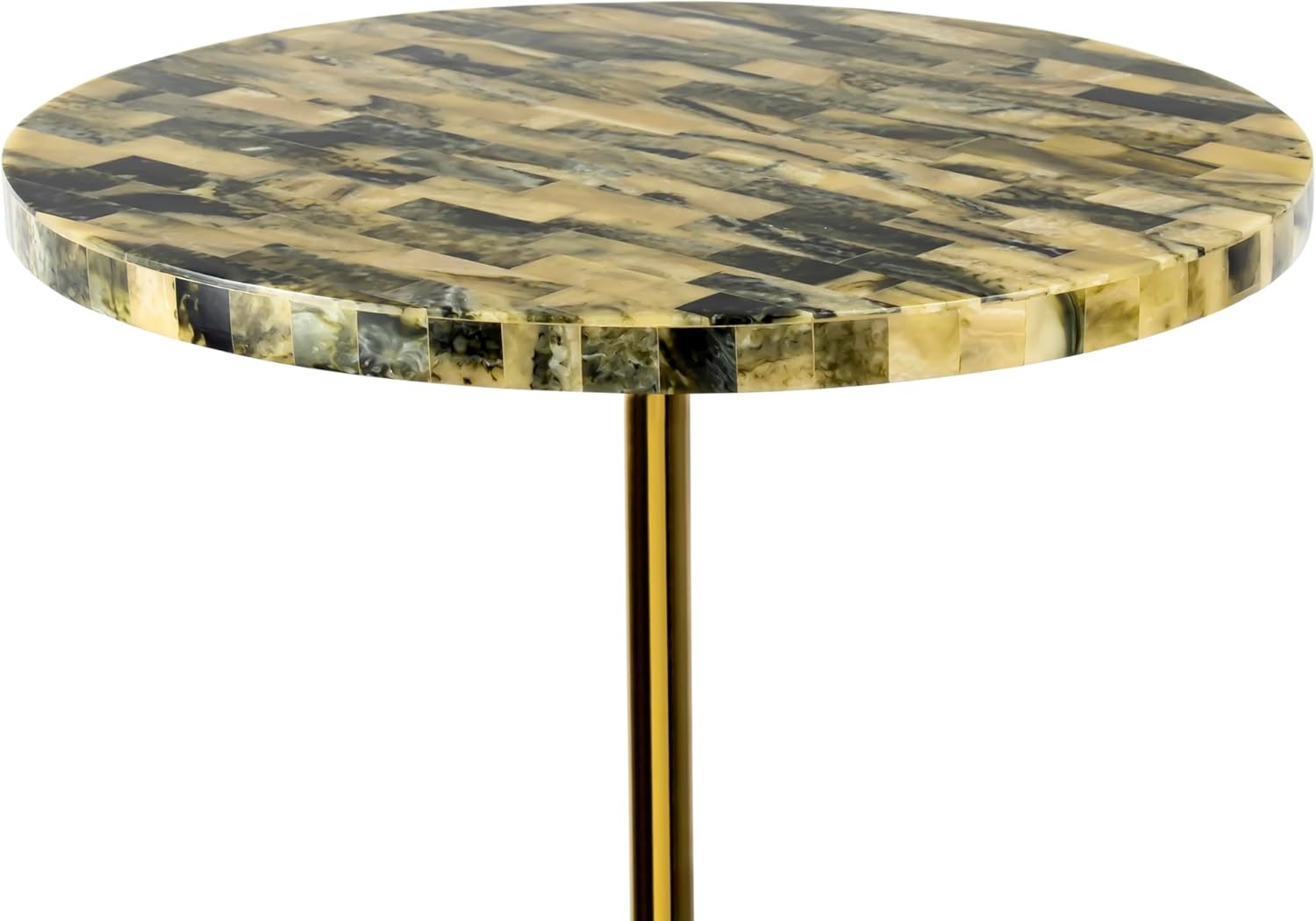 JONATHAN Y Hedda Gold Iron 23.5" Round Pedestal Drink Table with Yellow and Black Mosaic Top, Art Deco Candlestick Accent Side Table for Small Spaces, Living Room, Bedroom END1001A
