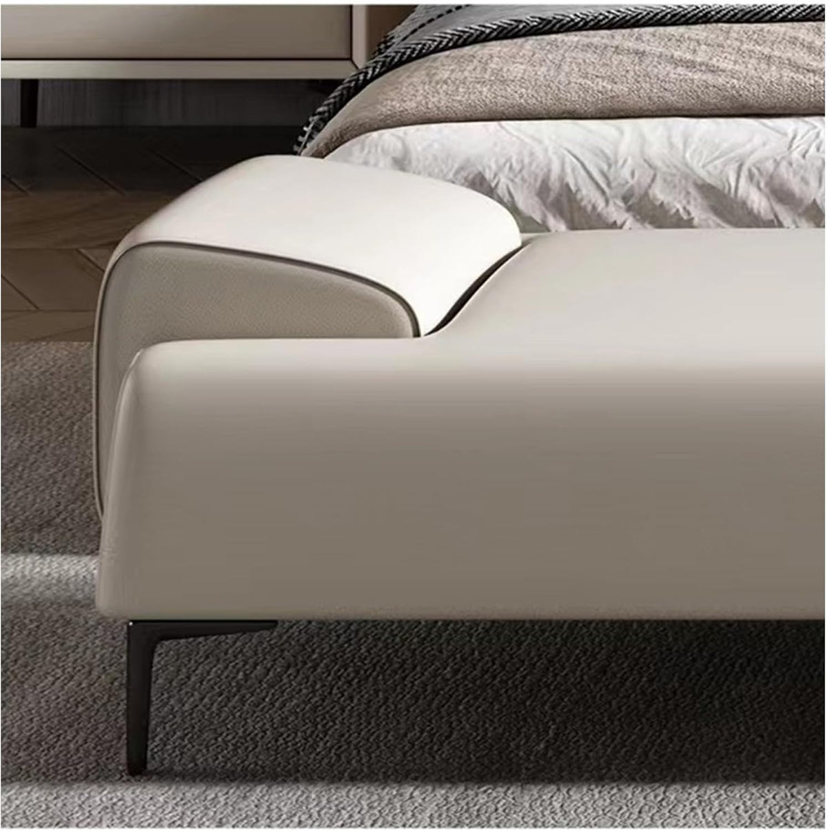 Modern Upholstered Ottoman - End of Bed Stool for Makeup and Bedroom of, Leather Footstool with Arms Entryway(Blue,150 * 45 * 45cm)