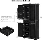 Ball & Cast 71" Farmhouse Kitchen Pantry Cabinet with 3 Pull-Out Organizers, Tall Storage Cabinet with 4 Doors, 2 Drawers, 6 Door Shelves & Adjustable Shelves, Freestanding Cupboard, Black