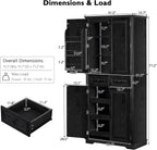 71" Tall Kitchen Pantry Cabinet, Freestanding Storage Cabinet with 3 Pull-Out Cabinet Organizers 6 Door Storage Shelves 2 Drawers, Farmhouse Embossed Texture Cupboard for Kitchen, Black