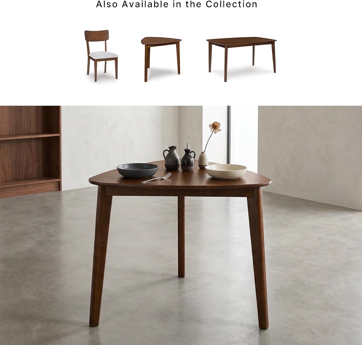 Signature Design By Ashley Lyncott Casual Triangle Dining Room Table, Mid-Century Modern, Seats 3, Rounded Corners, Wood, 35.25" W x 33.5" D x 30" H, Brown