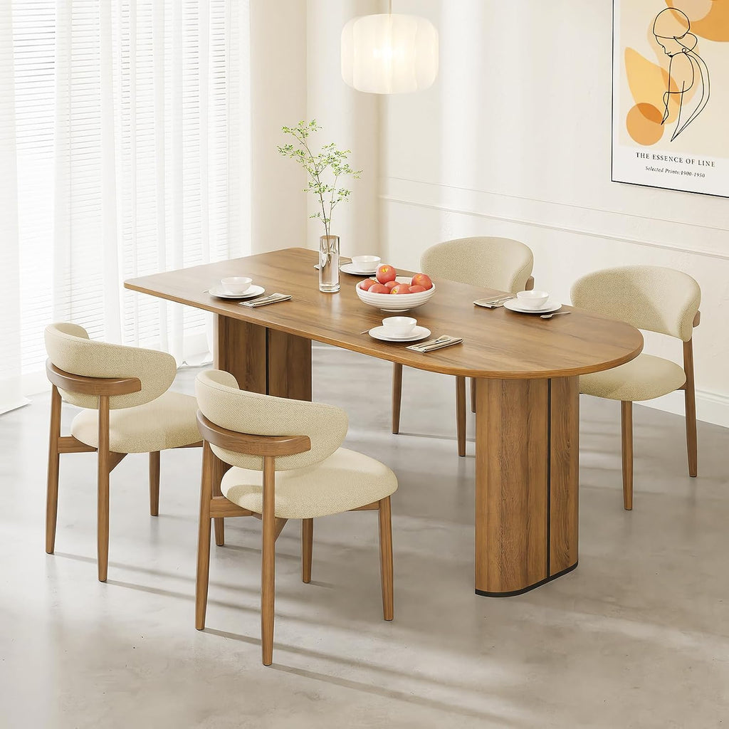 LEVELEVE Wooden Dining Chairs Set of 2,Farmhouse Kitchen Chairs with Curved Back,Modern Fabric Upholstered Chairs for Dining Room,Beige