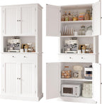 Apicizon 71’’ Tall Kitchen Pantry Storage Cabinet, Modern Kitchen Hutch Bar Cabinet with Microwave Stand & 3 Adjustable Shelves, Cupboard with Drawers, Wood Buffet Sideboard for Dining Room, White