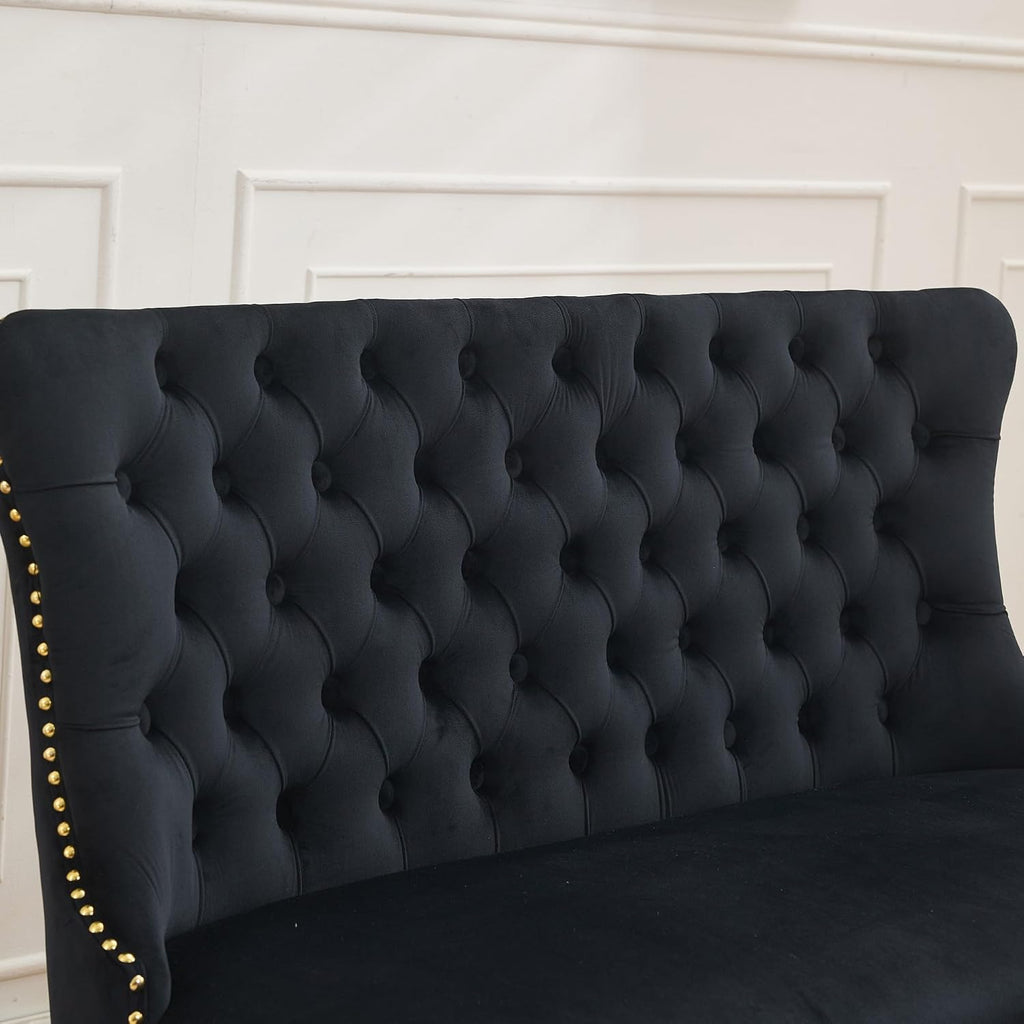 Modern Loveseat Settee Bench Sofa Couch, 46" Dining Bench with Wing Back,Nailhead Trim,Gold Stainless Steel Legs, Upholstered Banquette Entryway Bench for Dining Living Room Hallway Entryway,Black