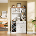 72'' Tall Kitchen Pantry Cabinet with Built-in Power Outlet, Farmhouse Sliding Barn Door Sideboard Buffet, Wine Bottle Rack & Adjustable Shelves, Modern Storage Cabinet for Kitchen Dining Room Home Ba