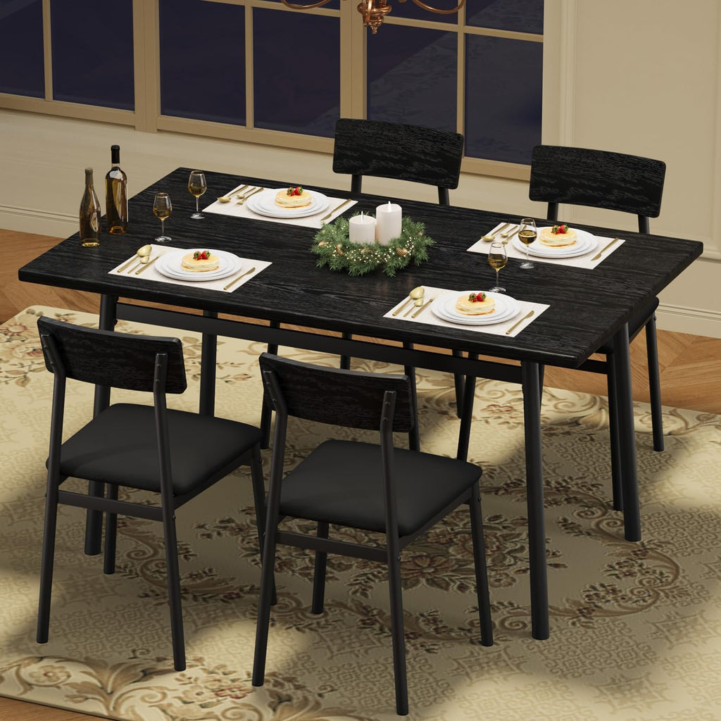 Garvee Dining Table Set for 4 with 4 Upholstered Chairs, Dining Room Table Set for 4 w/Smooth Edge, Wood Kitchen Table Chairs Set of 4 for Dining, Kitchen Room, Apartment, Rustic Blake