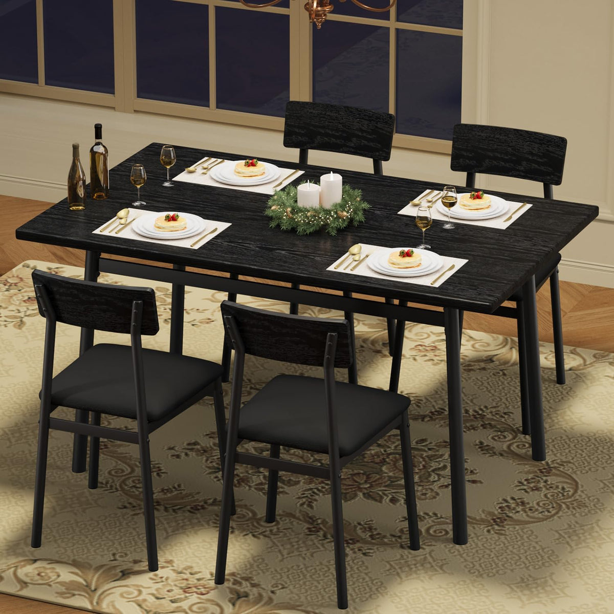 Garvee Dining Table Set for 4 with 4 Upholstered Chairs, Dining Room Table Set for 4 w/Smooth Edge, Wood Kitchen Table Chairs Set of 4 for Dining, Kitchen Room, Apartment, Rustic Blake